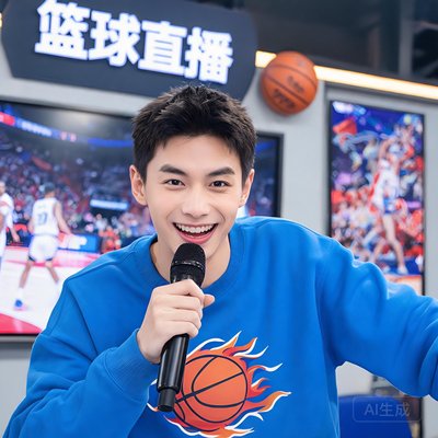 年轻篮球主播刘星宇，活力四射，手持麦克风